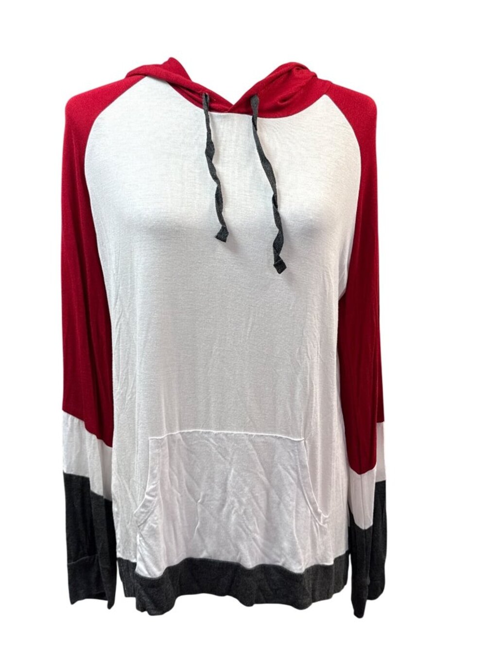 HIPPIE ROSE Lightweight Colorblock Pullover Hoodie~Size XL~Red Combo NWT L2 31